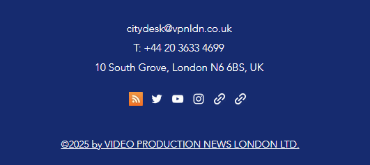 Screenshot of vpnldn.co.uk footer showing fake company name 'VIDEO PRODUCTION NEWS LONDON LTD.'